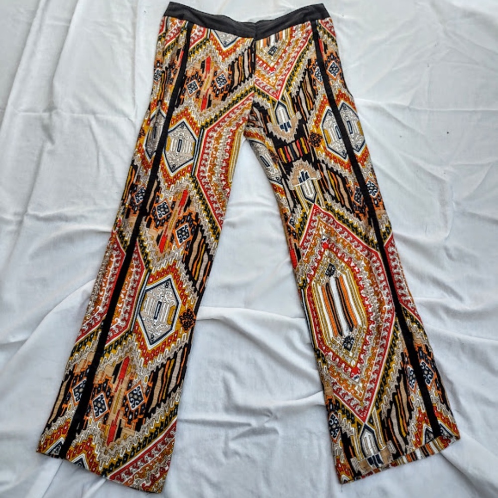 Multicolored Woven Orange Tones Printed Women's Pants by Trina Turk Size 6